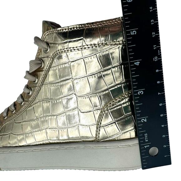 STEVE MADDEN Men 7 Women 9 Shiny Metallic Gold High Top Sneaker Boots Promoter-C - Picture 7 of 7